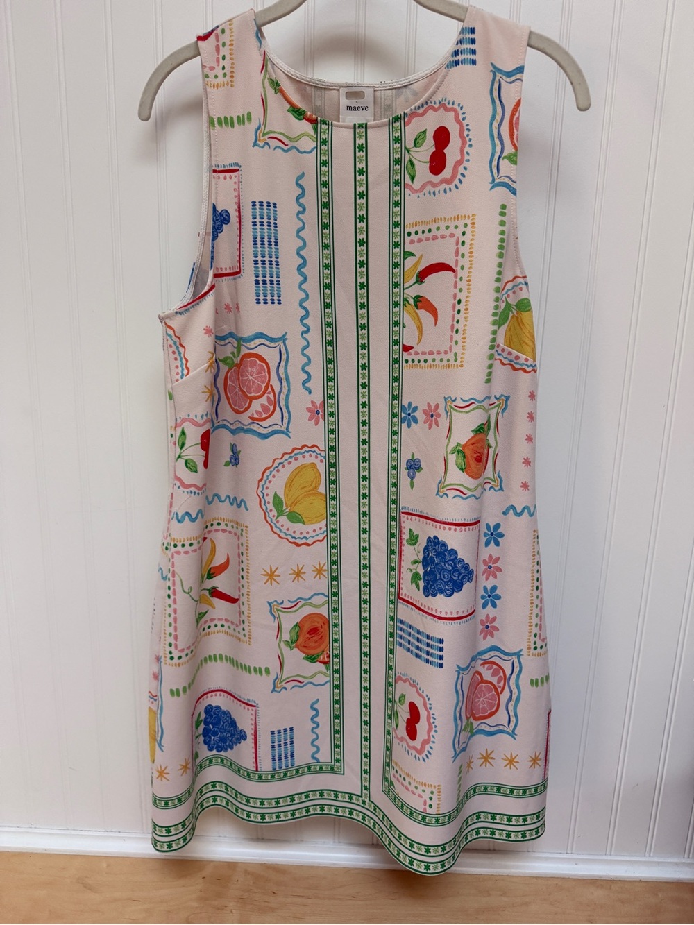 Maeve Anthropologie Sleeveless Fruit Print Shift Mini Dress sz Large EEUC